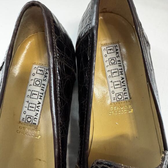 Vintage Womens Saks Fifth Avenue Folio Brown Genuine Crocodile Loafer, Sz. 6.5M - Picture 3 of 8